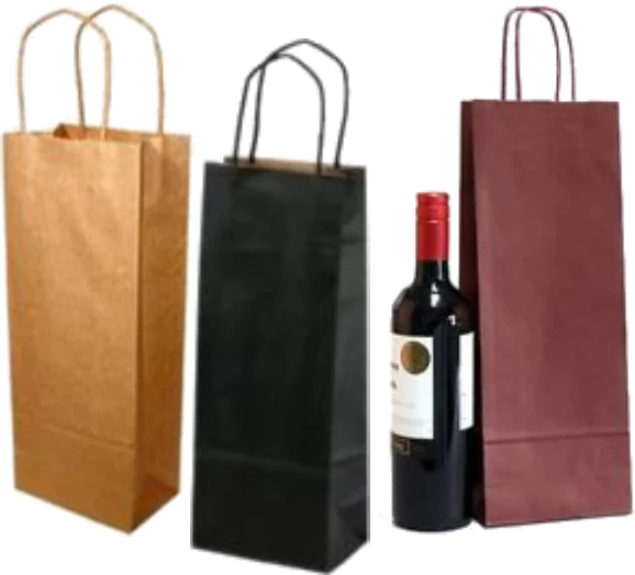 Kraft bottle bags in natural, black and burgundy
